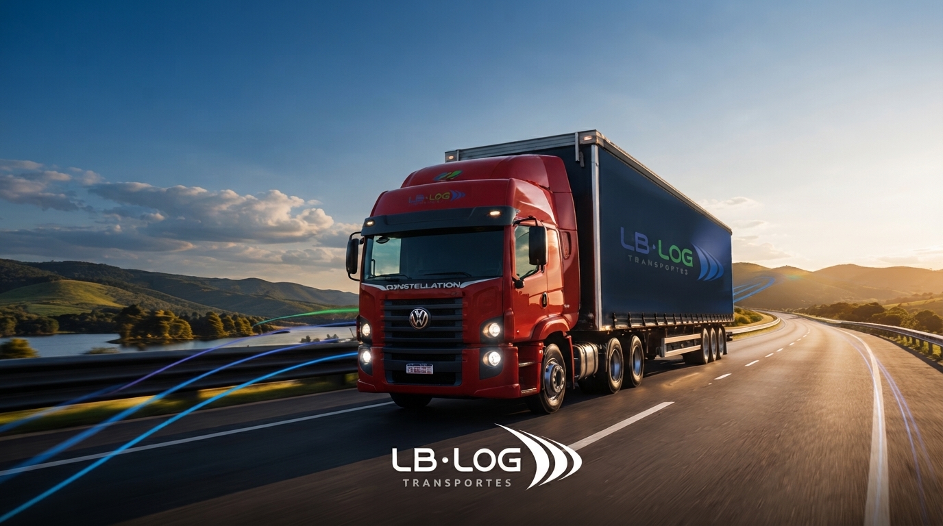 Caminhão LB LOG em rodovia ao entardecer